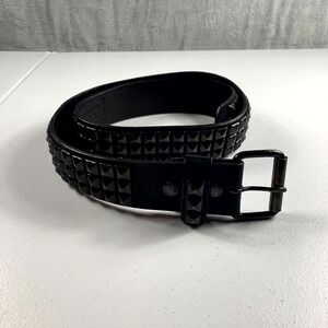 Hot Topic Double Black Pyramid Stud Belt Men's 34 Leather Three Row Punk Goth